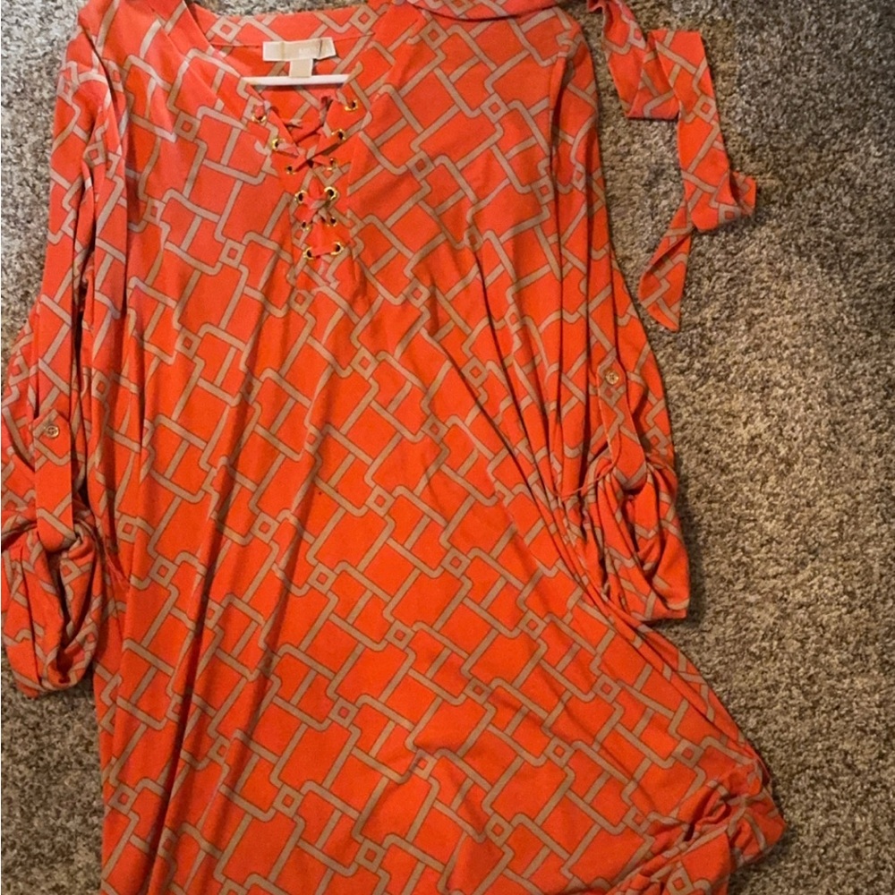 Orange Geometric Lace-Up Dress